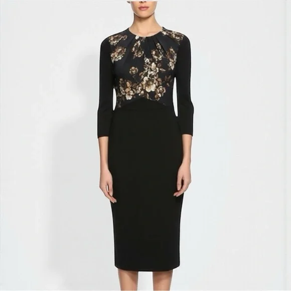 Jason Wu Dresses | Jason Wu Black Floral Bodice Dress | Designer Midi Dress | Size 2 | Color: Black/Gold | Size: 2 | Fashionpolice98'S Closet